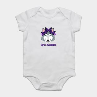 Lupus Wolf wearing Hope Butterfly Headband, Lupus Awareness Baby Bodysuit